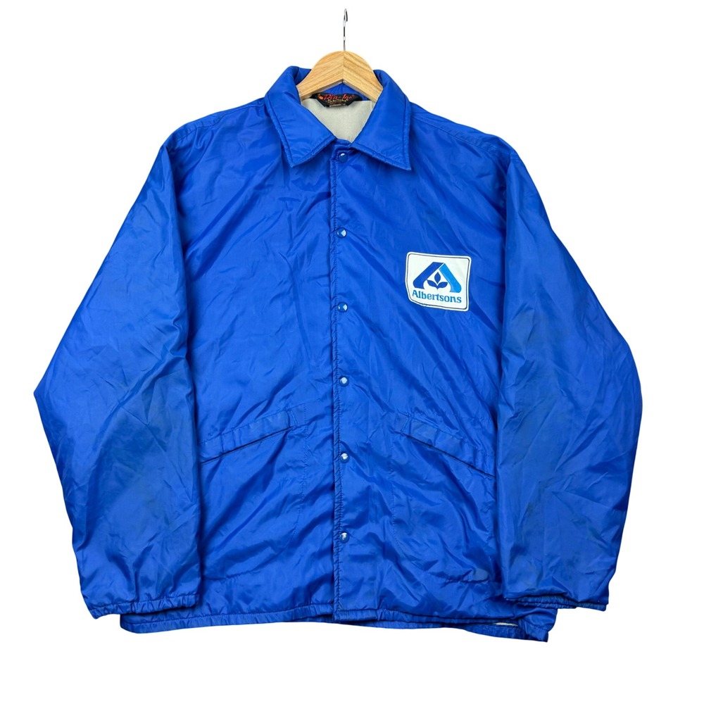Vtg 80s‎ Albertsons Jacket Men Large Blue Snap Button Grocery Store USA Made